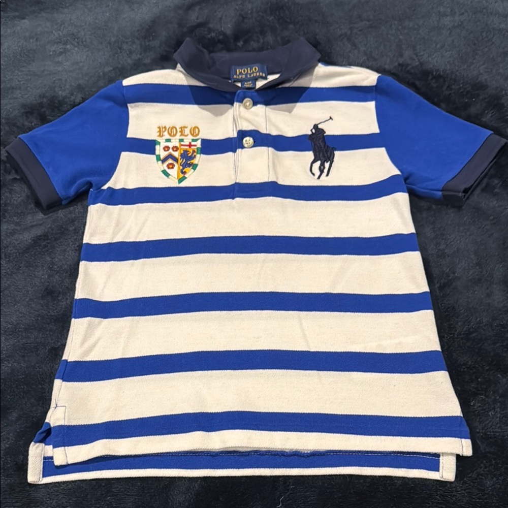 Polo by Ralph Lauren Blue/White Striped Polo Shirt.. SIZE 4/4T